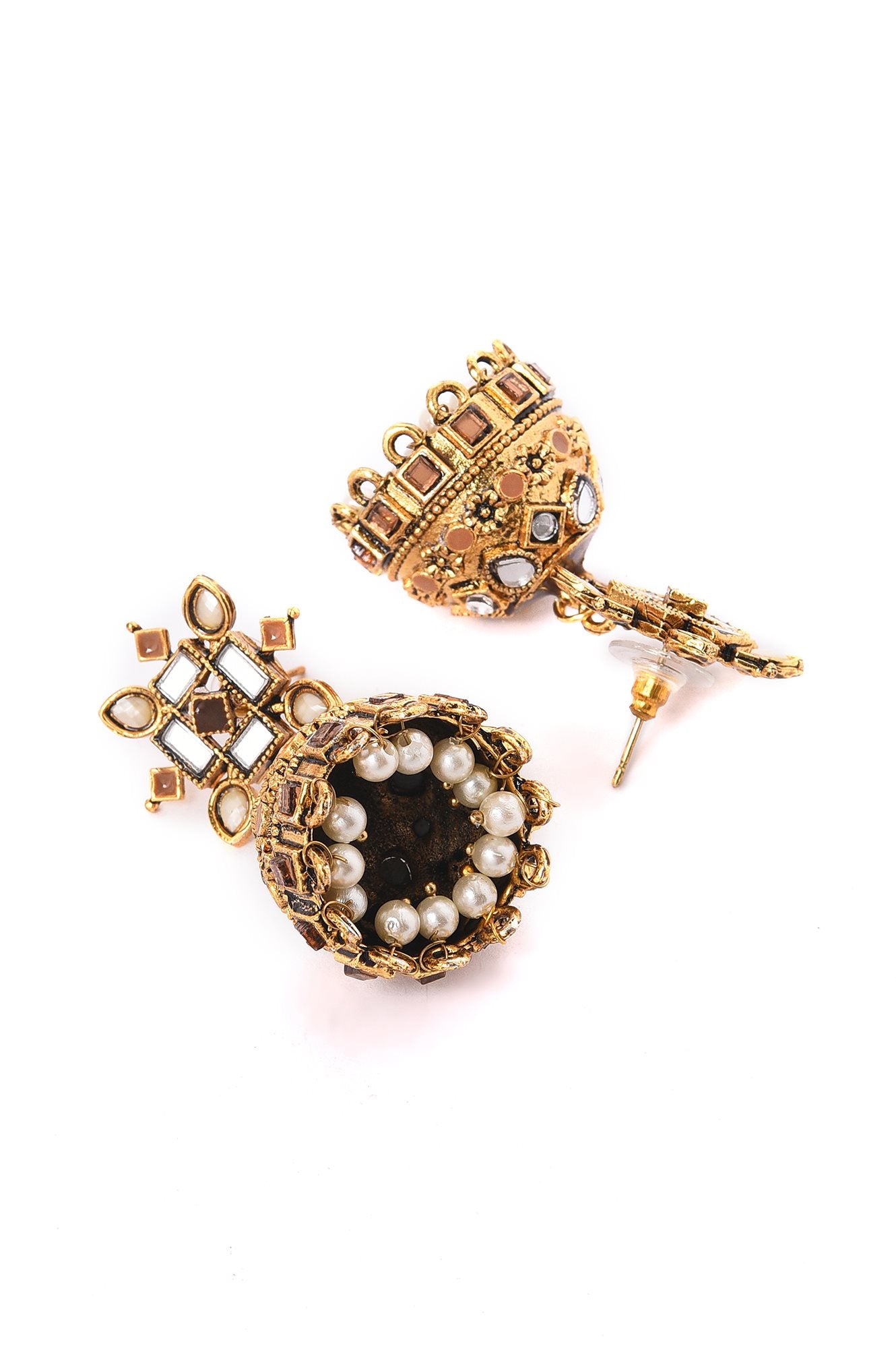 Brown Gold Oxidised Ethnic Jhumkas