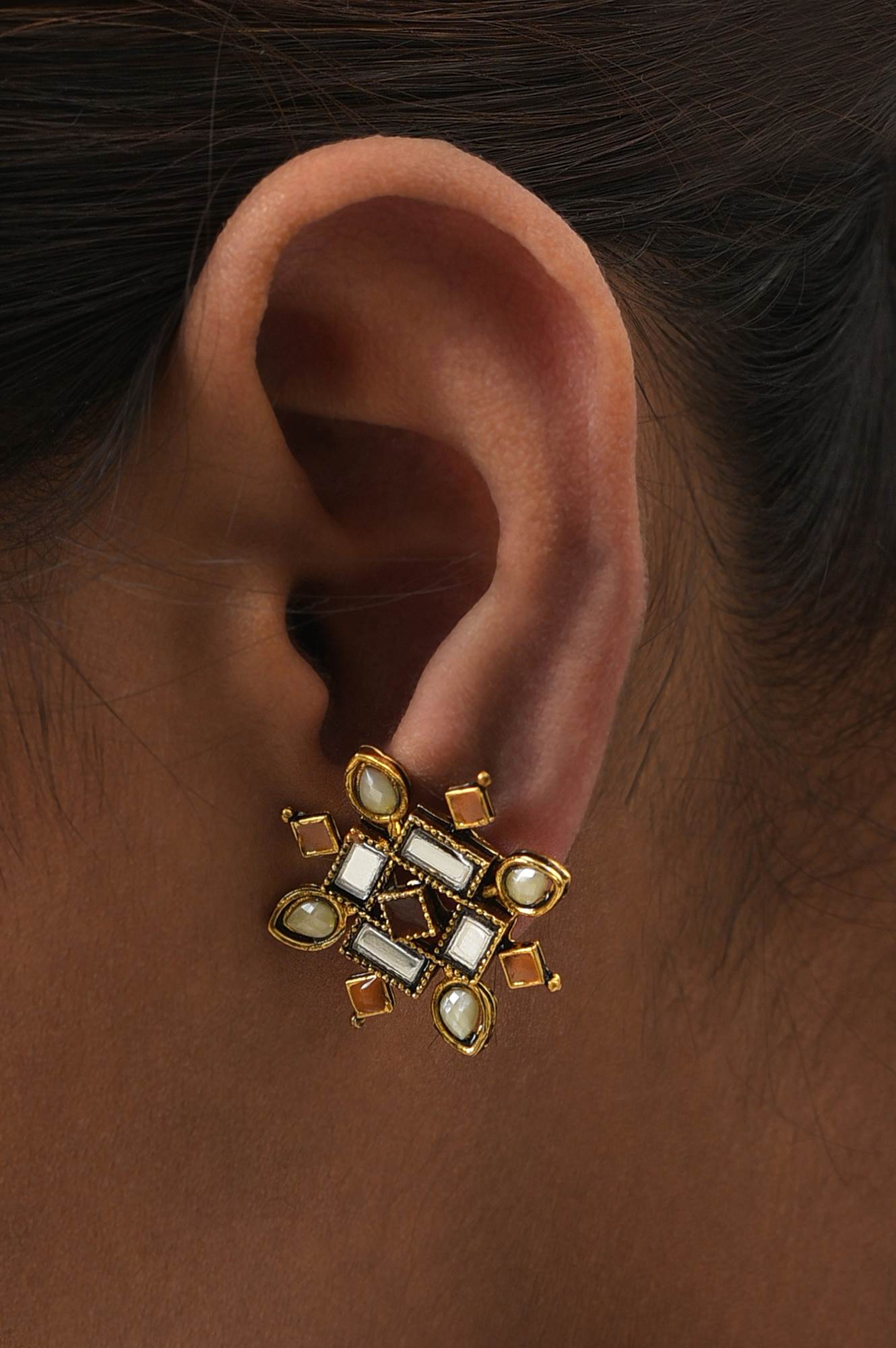 Brown Enamelled Ethnic Studs