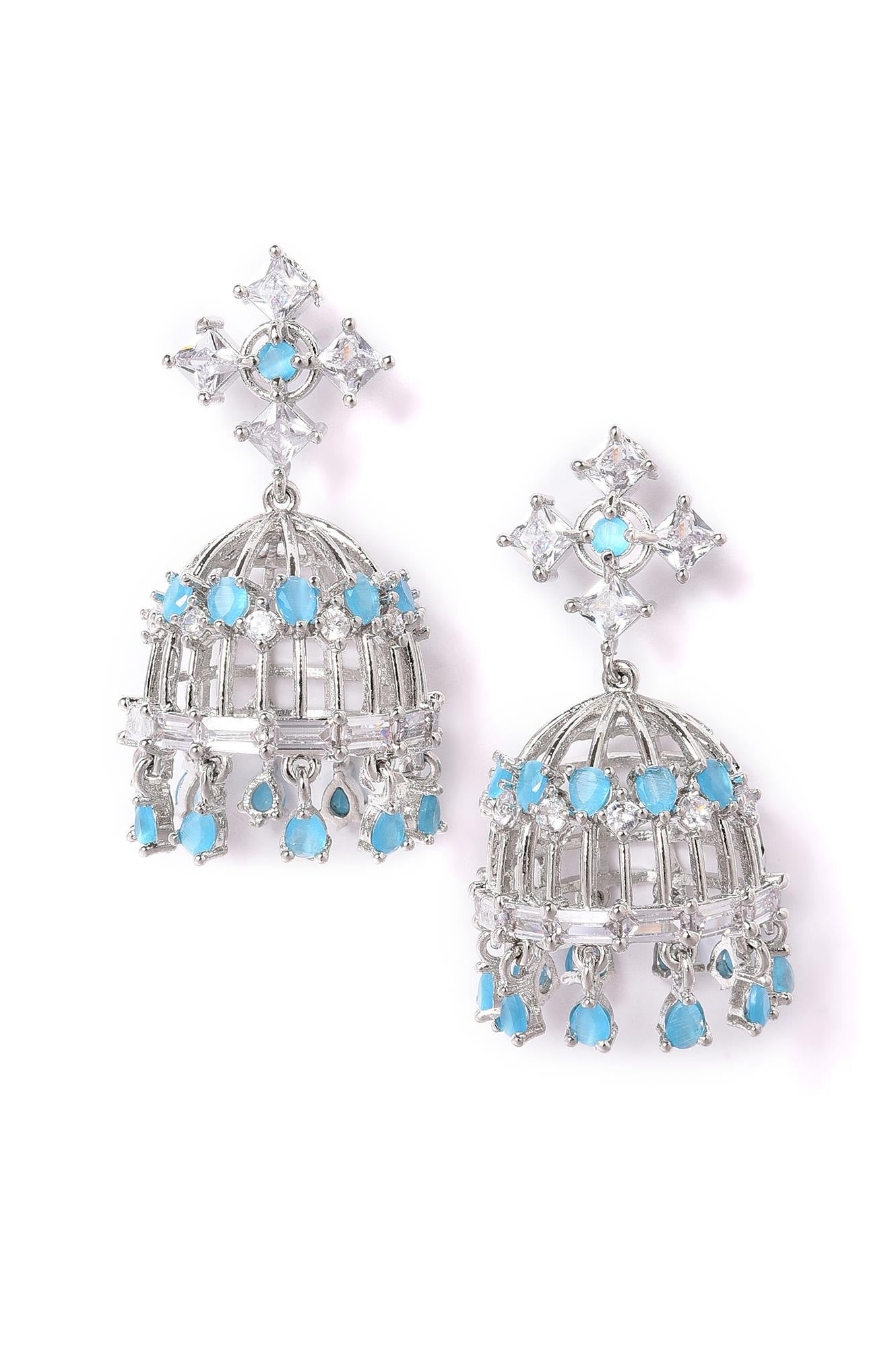 Blue &amp; White Gold Festive Ethnic Jhumkas