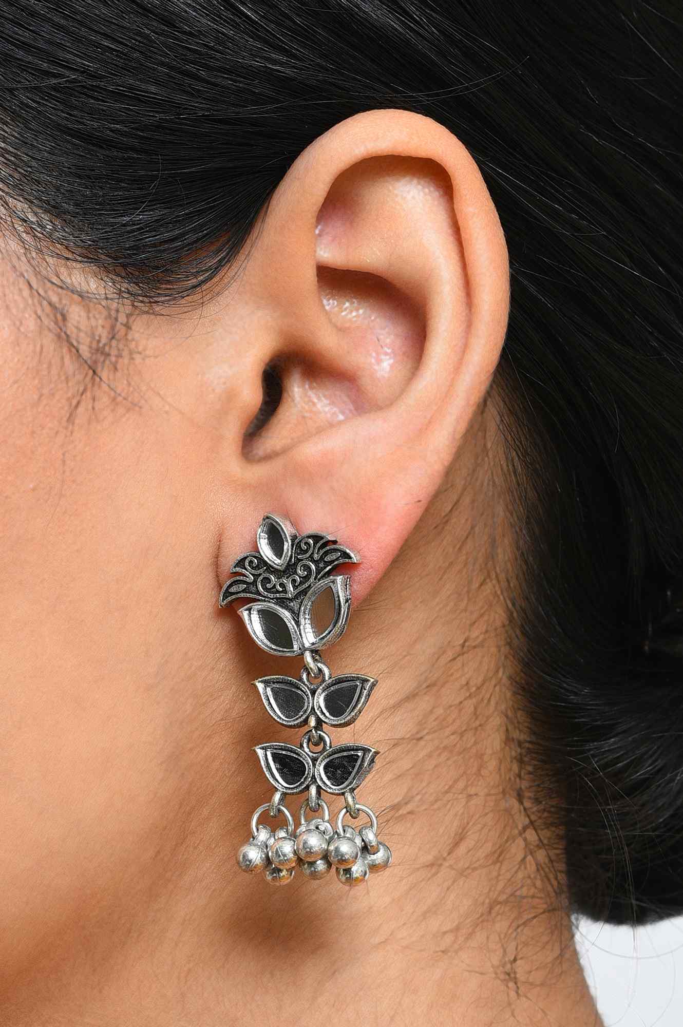 Silver Oxidised Dangler Earrings