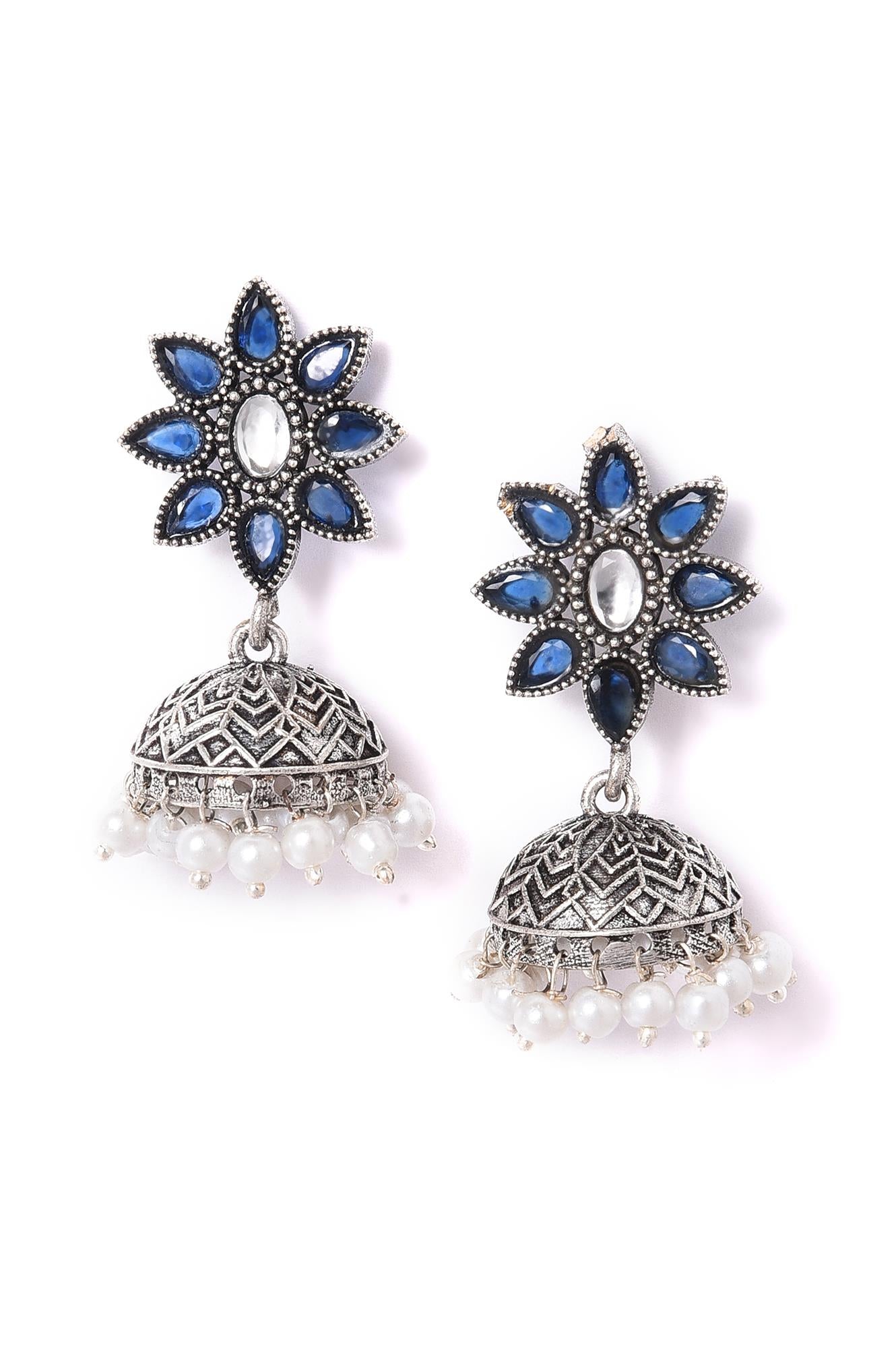 Blue Oxidised Jhumkas