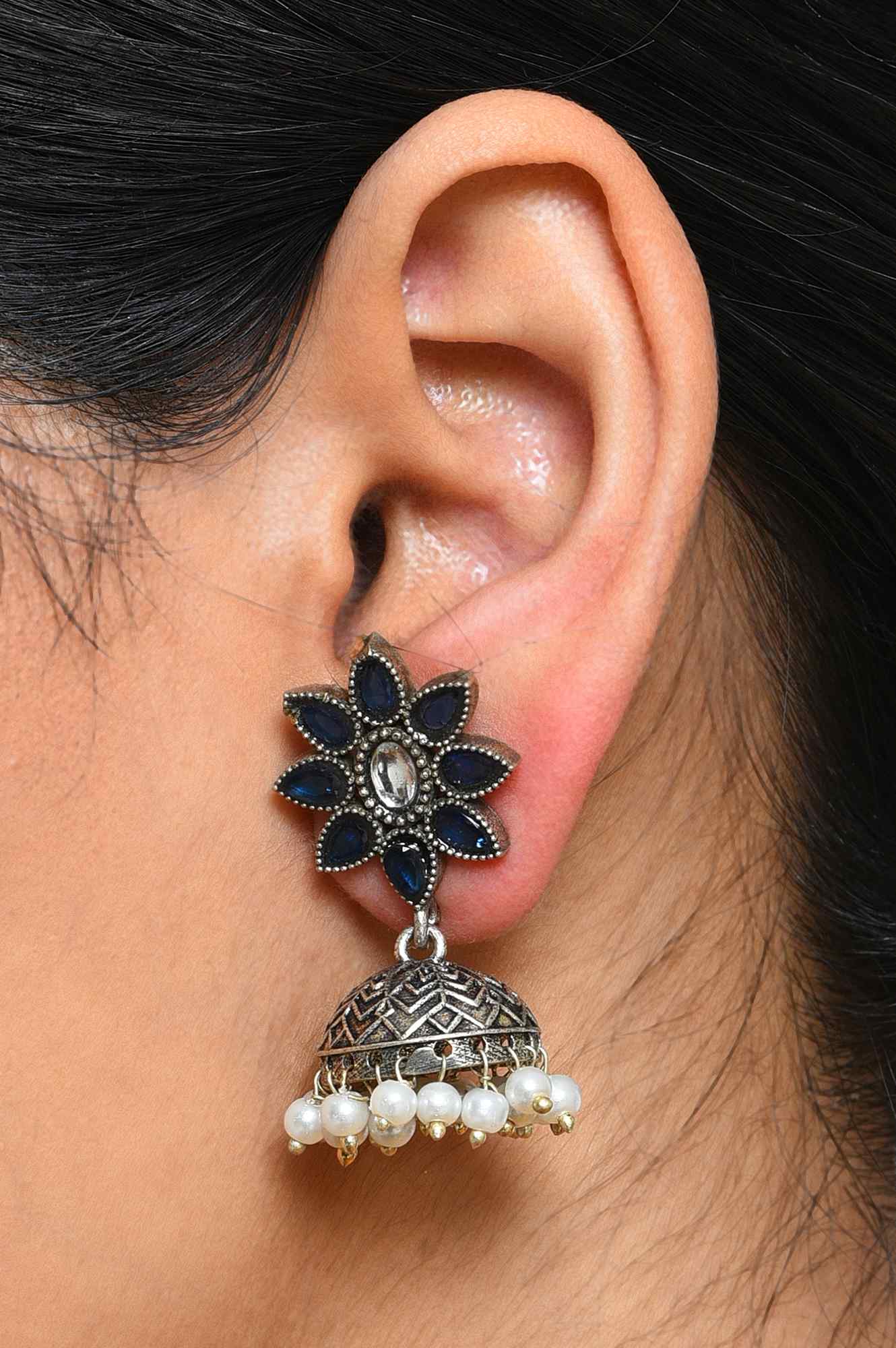 Blue Oxidised Jhumkas