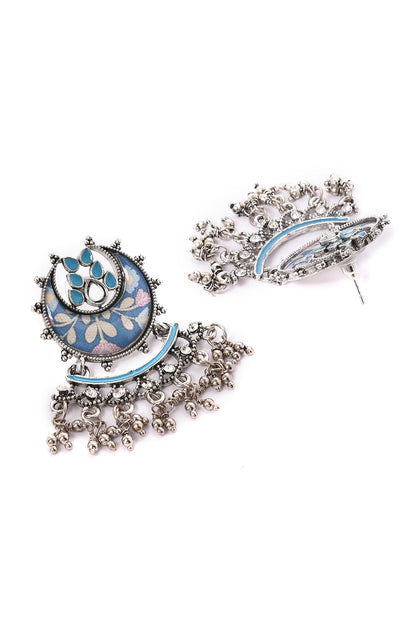 Blue Handcrafted Silver Oxidised Dangler Earrings