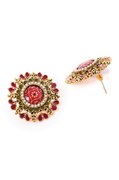 Red &amp; Green Oxidised Ethnic Stud Earrings