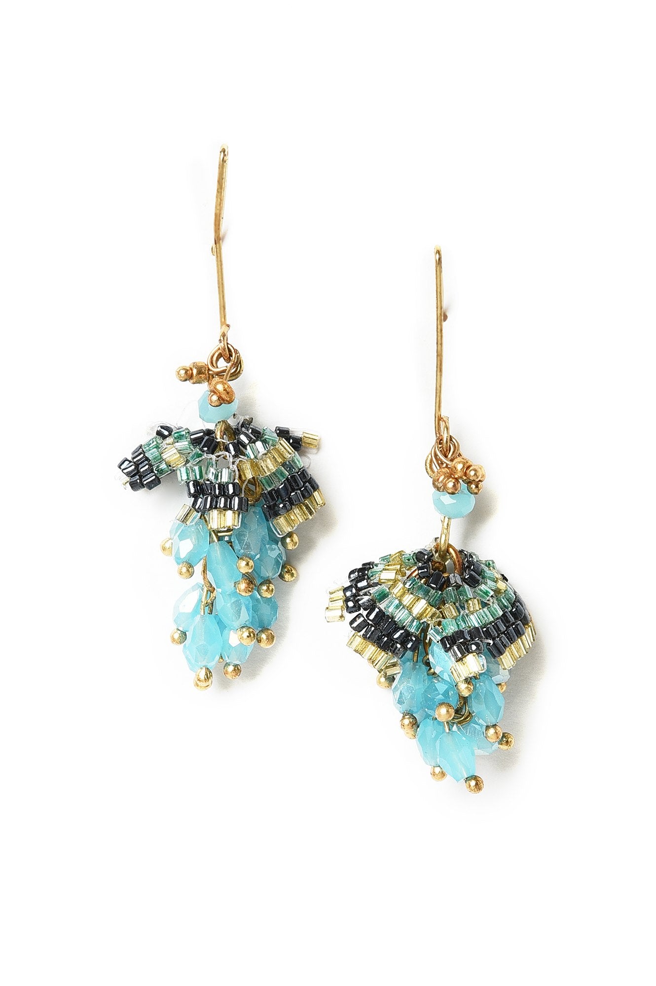 Green And Blue Beaded Drop Earrings