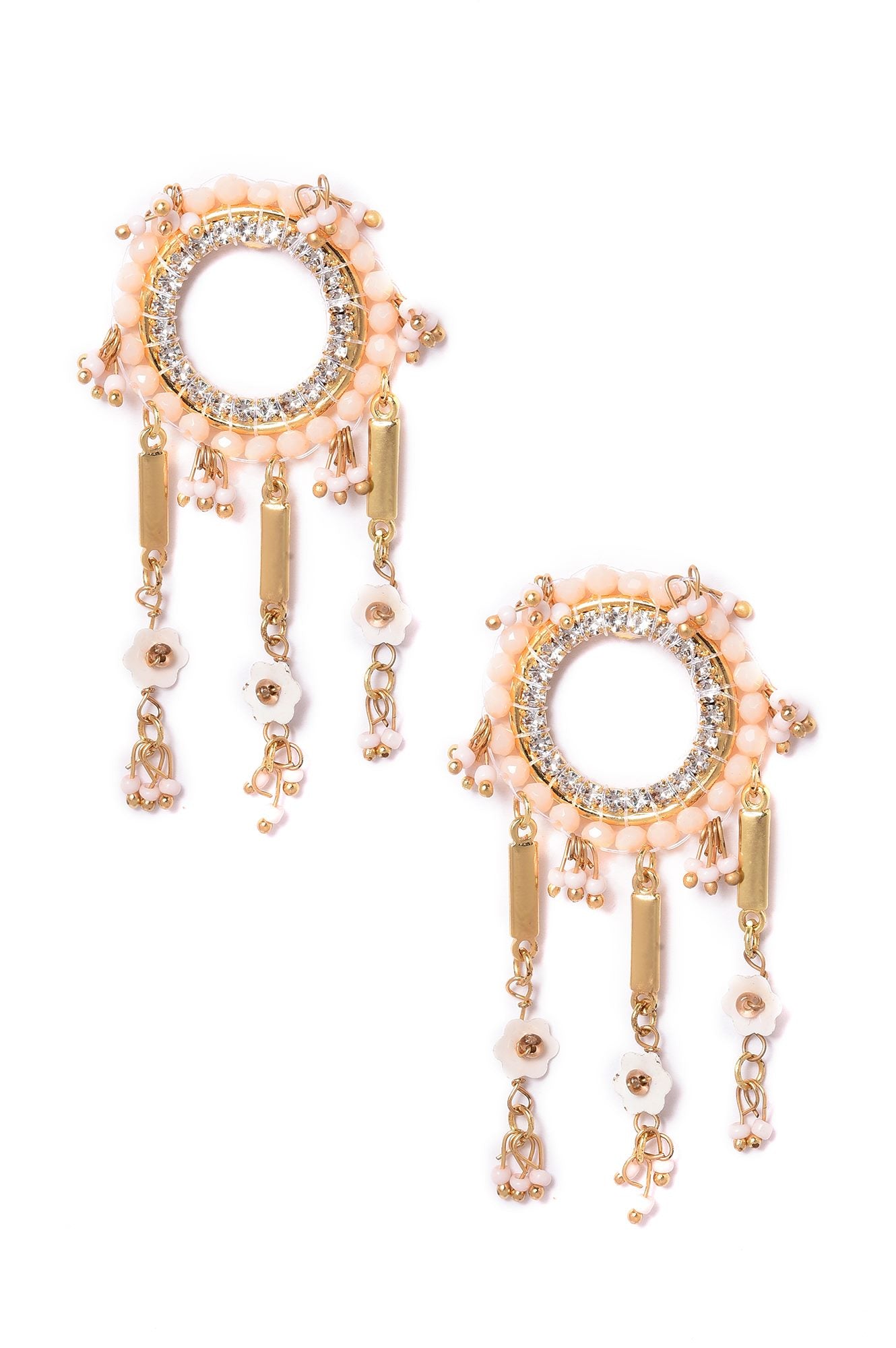 Beige &amp; Pink Flower Beads Dangler Earrings