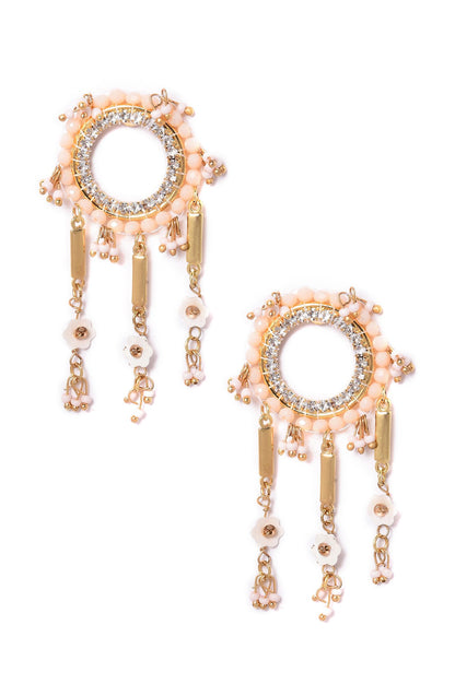 Beige &amp; Pink Flower Beads Dangler Earrings