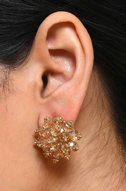 Yellow Handcrafted Crystal Beads Stud Earrings