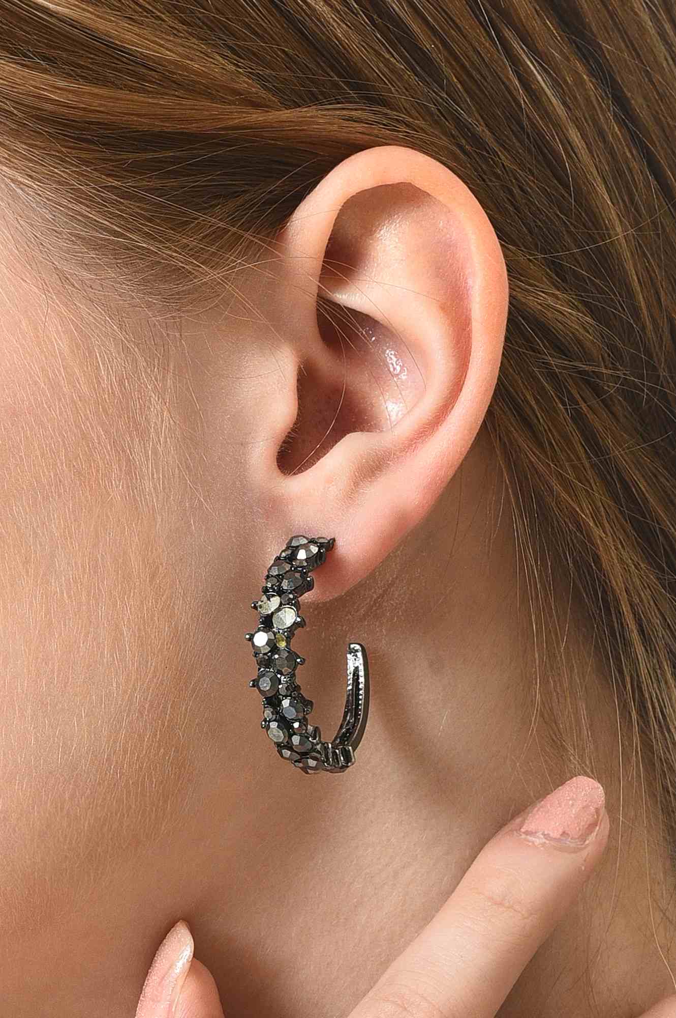 Black Stones Party Wear Hoop Earrings