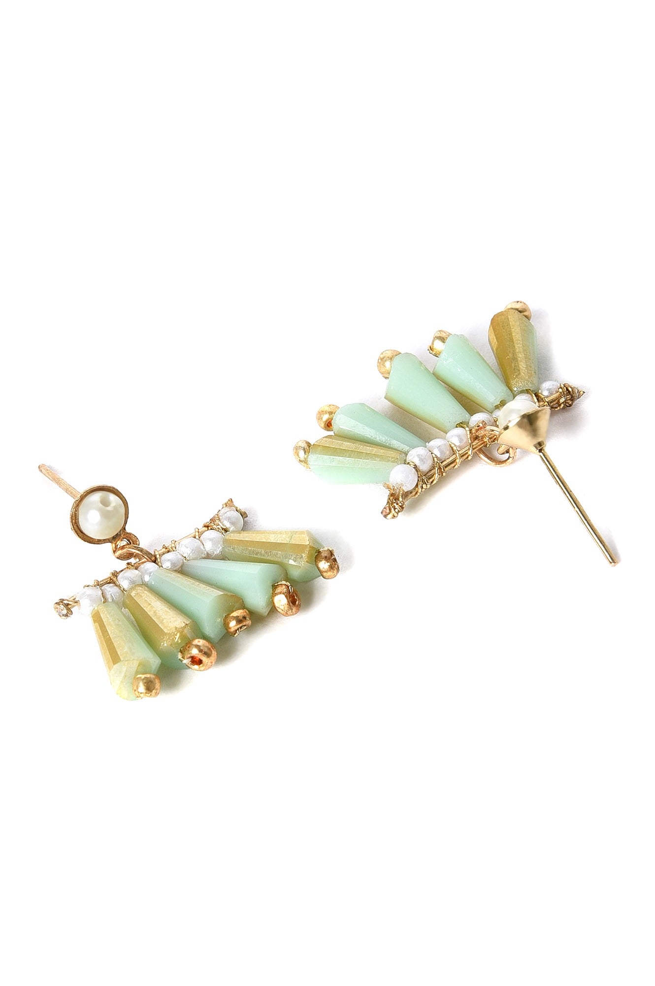 Green Handcrafted Drop Earrings with Pearl and Beads