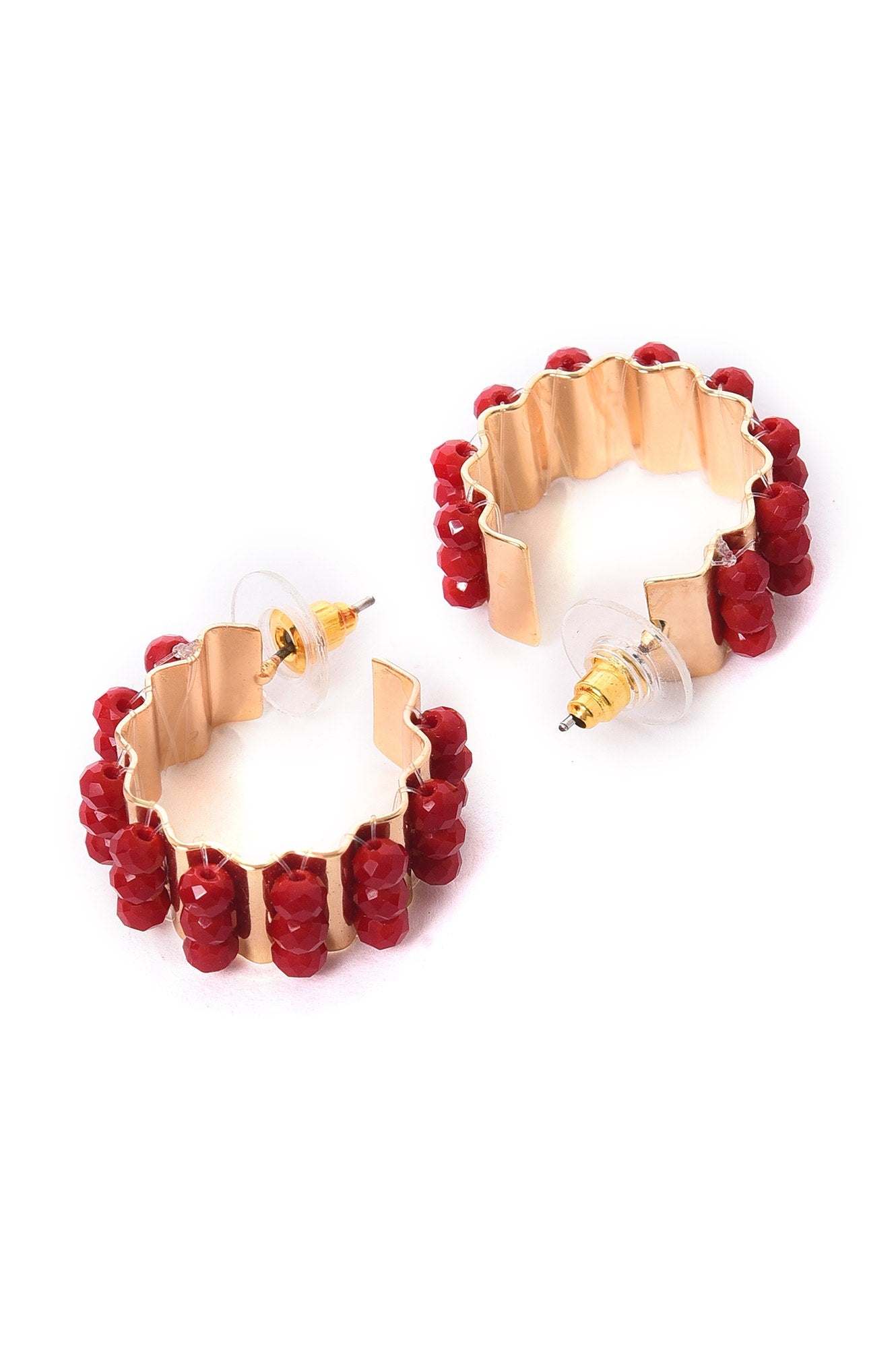 Red Handcrafted Party Hoop Earrings