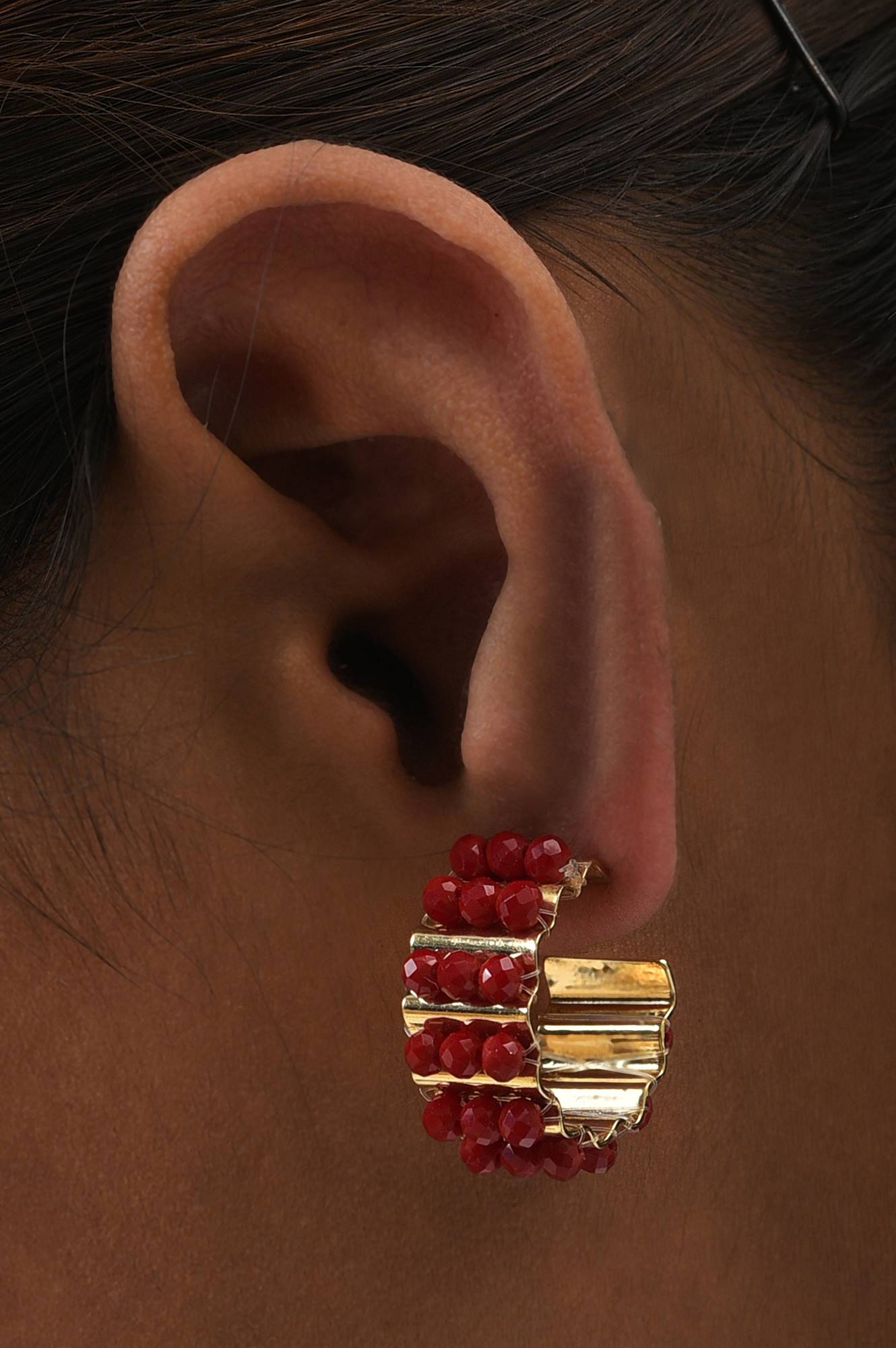 Red Handcrafted Party Hoop Earrings