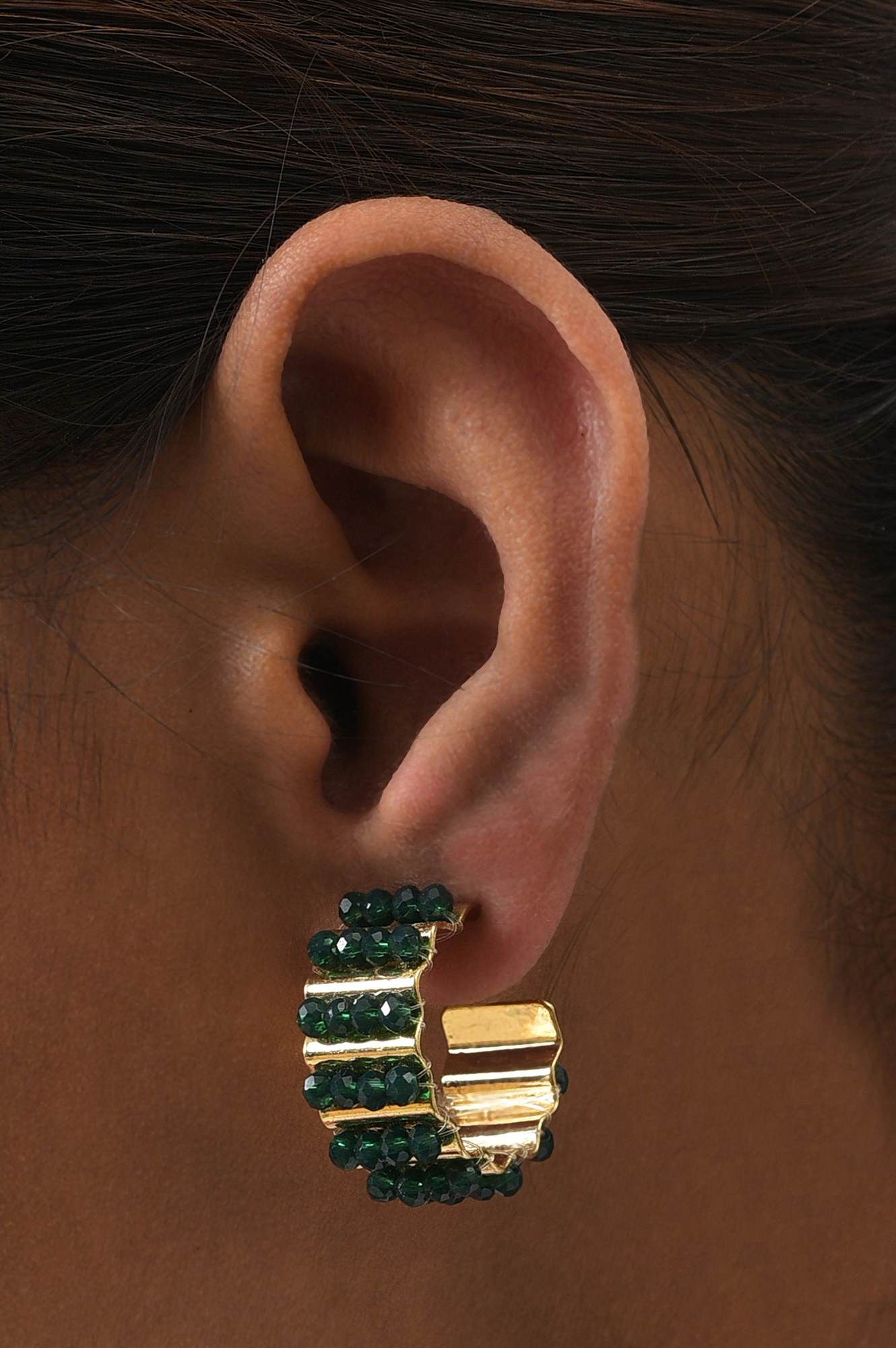 Green Handcrafted Party Hoop Earrings