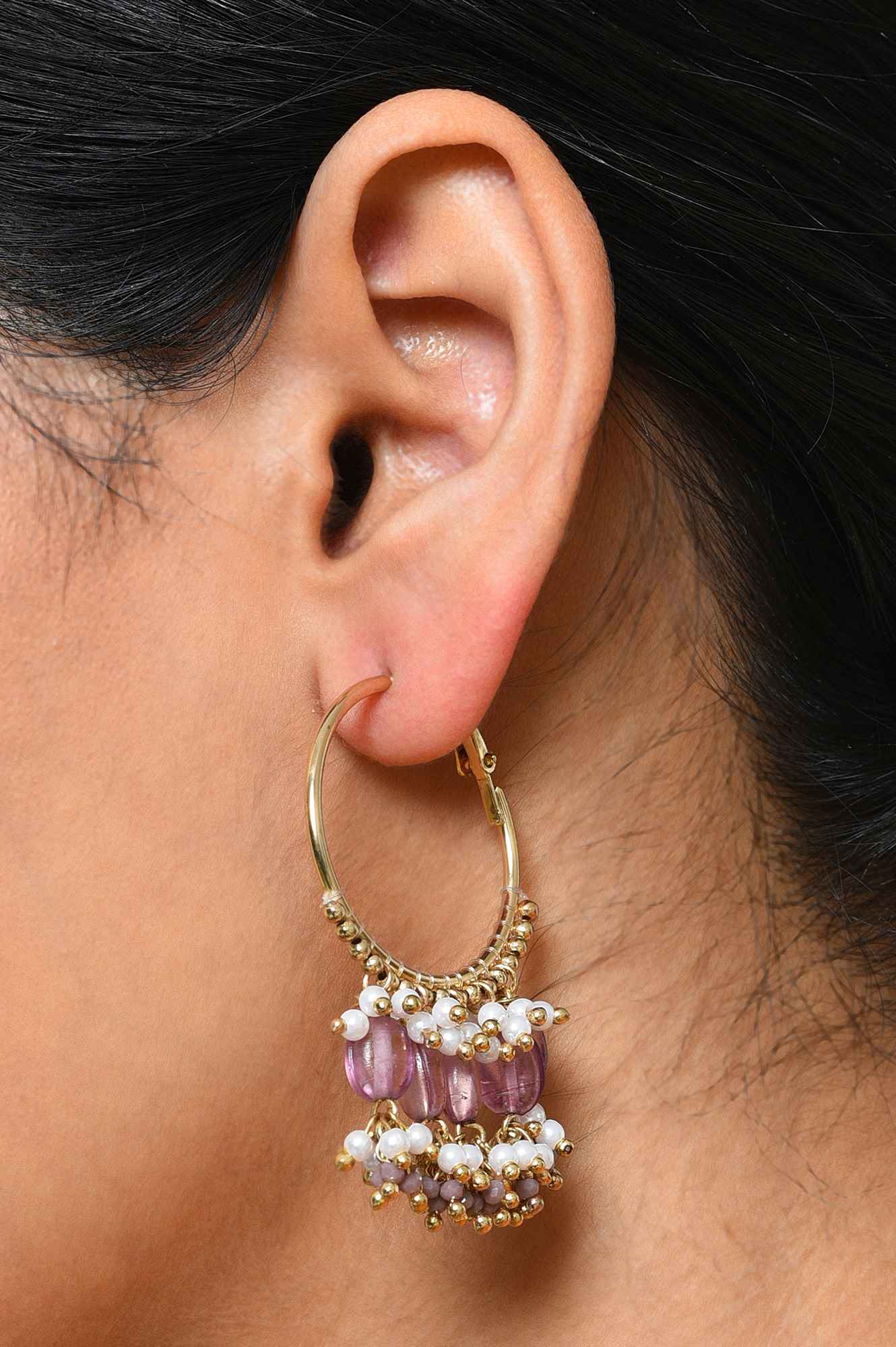 Lilac Handcrafted Ethnic Hoop Earrings