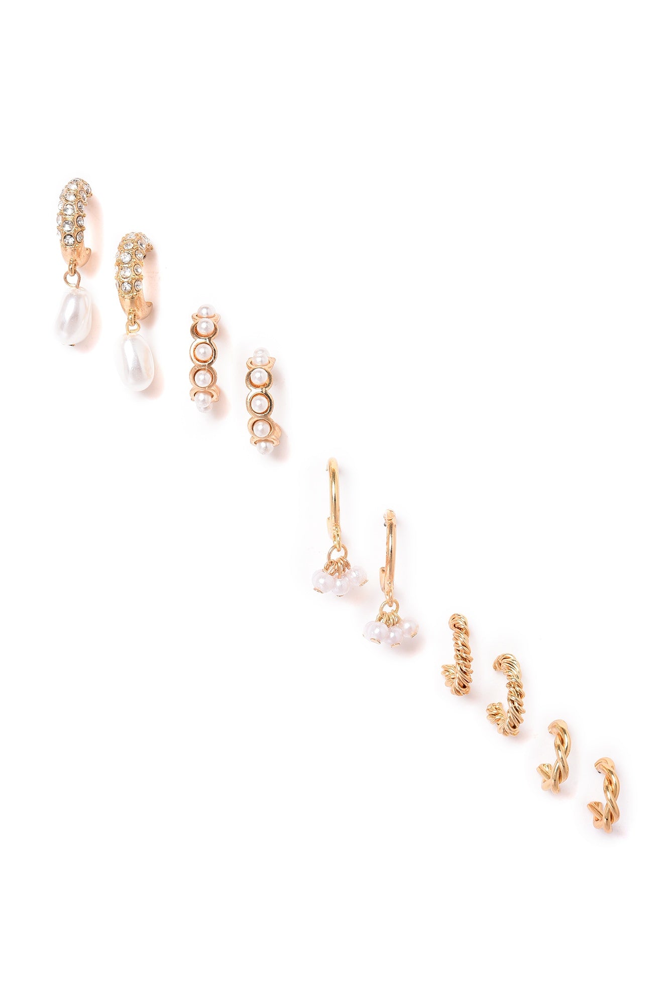 White &amp; Gold Work-Wear Hoop Earrings Combo Set