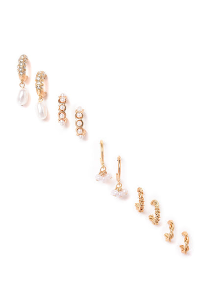 White &amp; Gold Work-Wear Hoop Earrings Combo Set