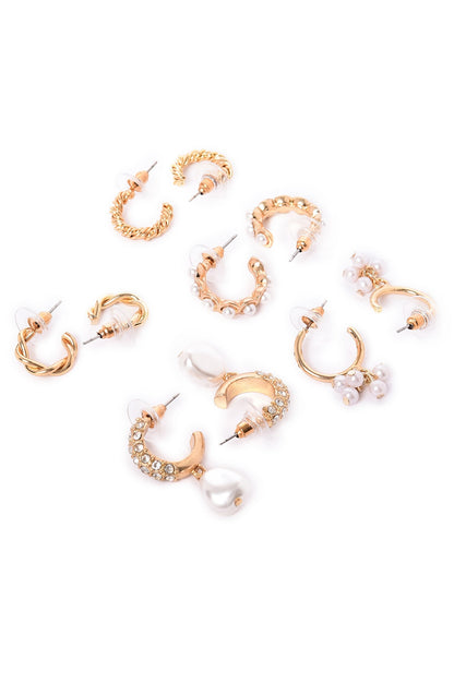 White &amp; Gold Work-Wear Hoop Earrings Combo Set