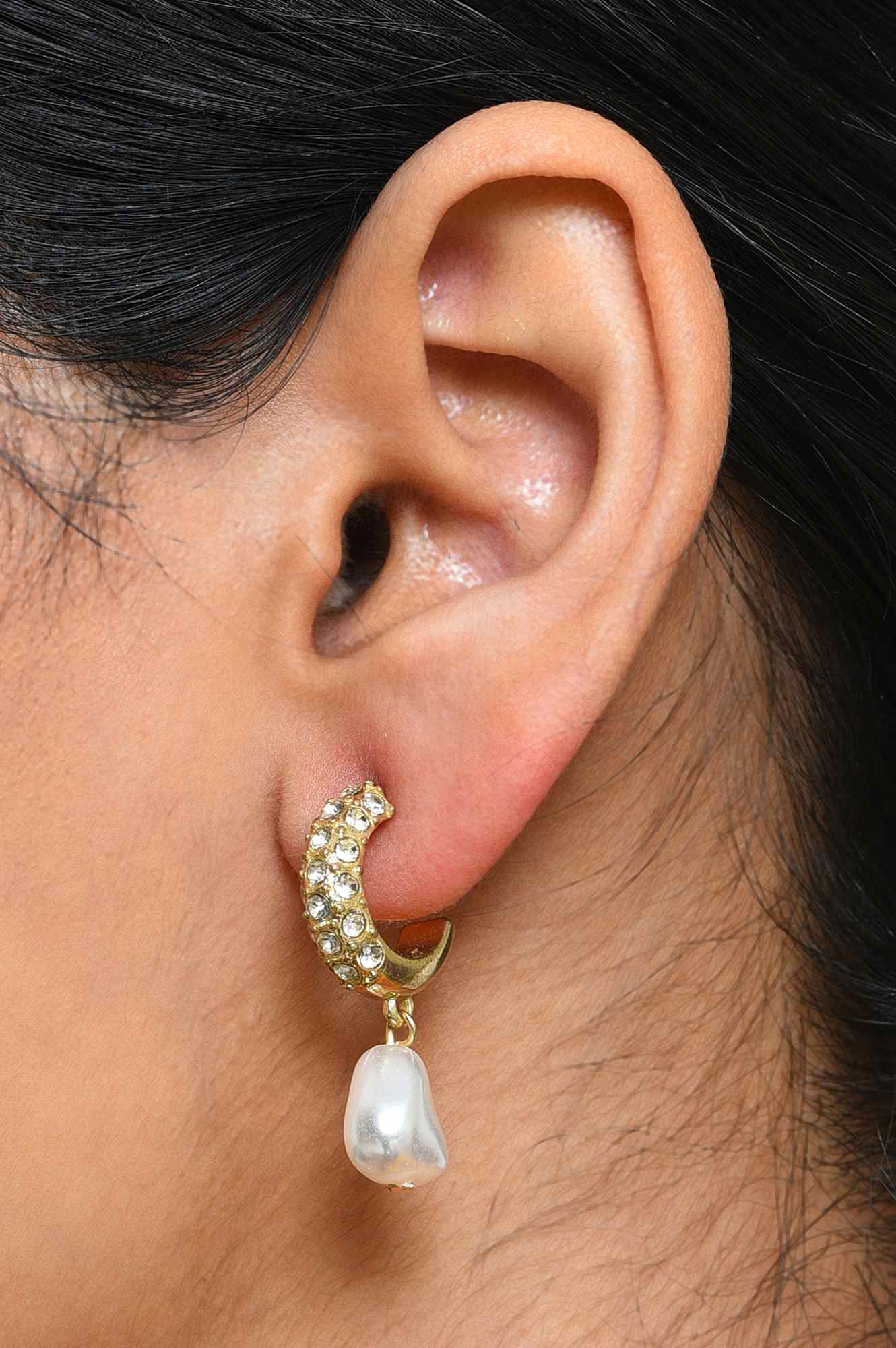 White &amp; Gold Work-Wear Hoop Earrings Combo Set