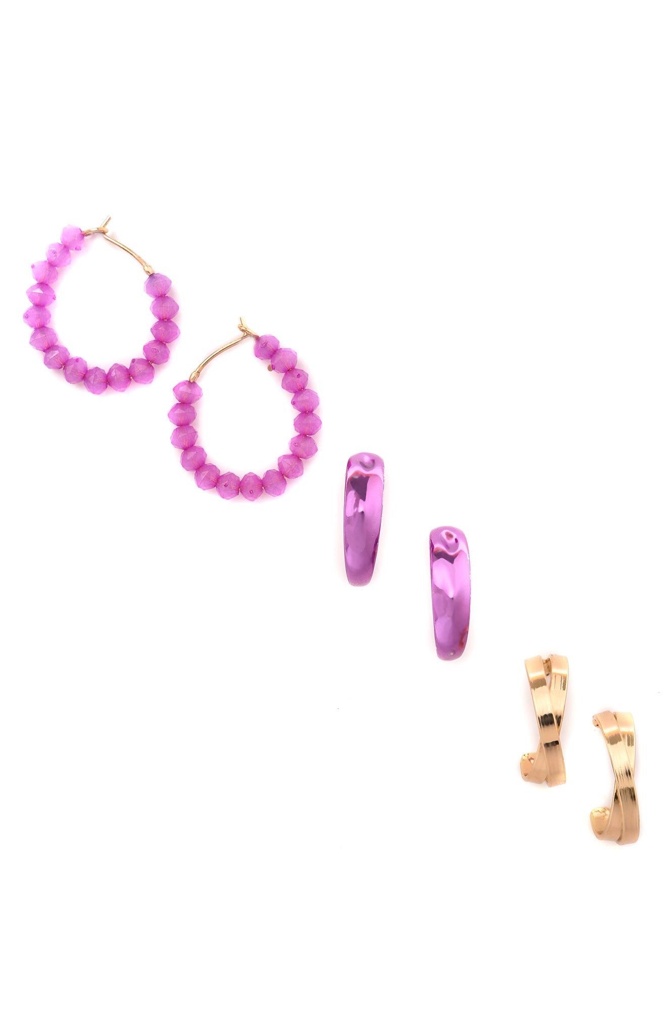 Purple &amp; Gold Work-Wear Hoop Earrings