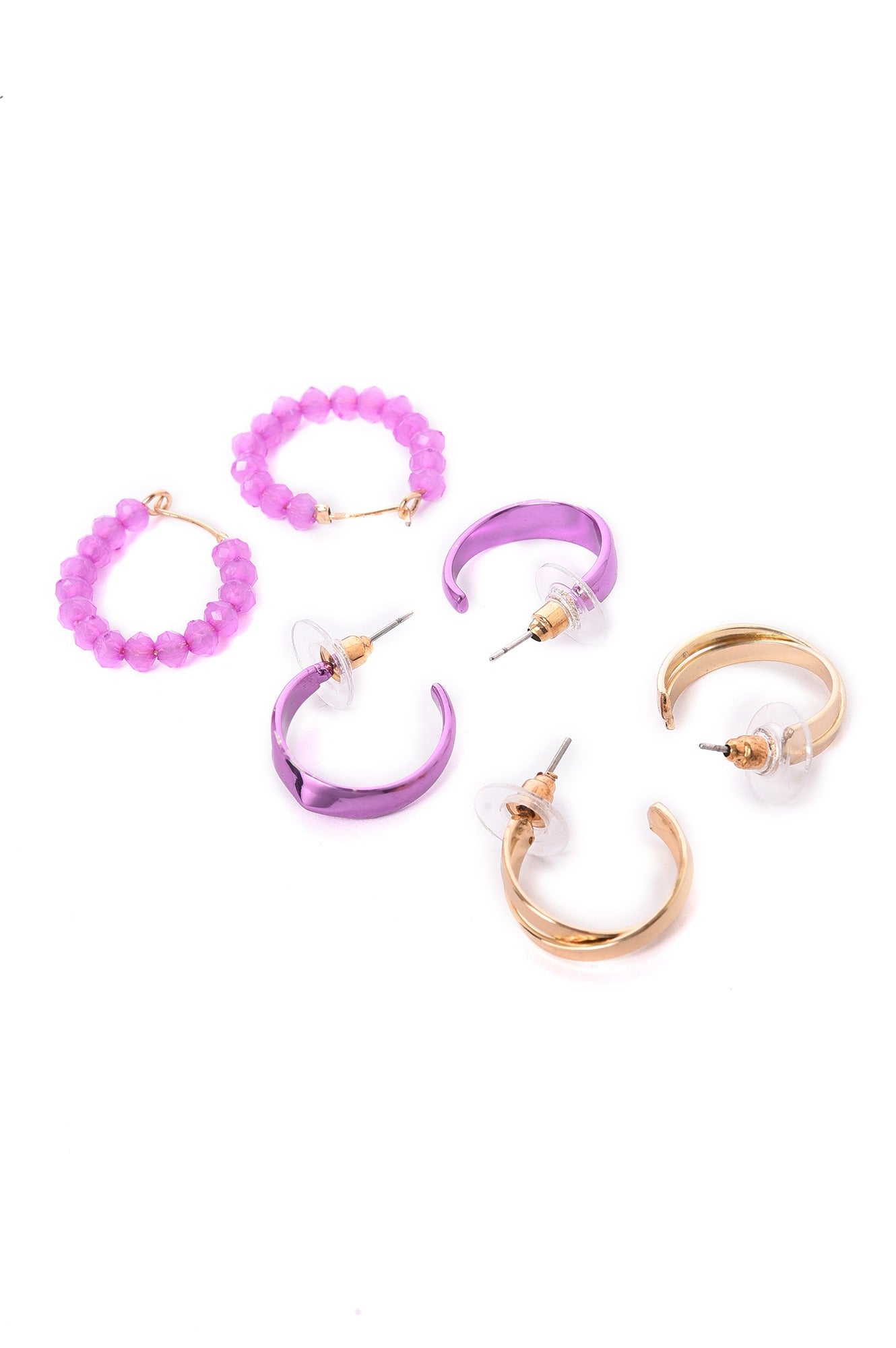 Purple &amp; Gold Work-Wear Hoop Earrings