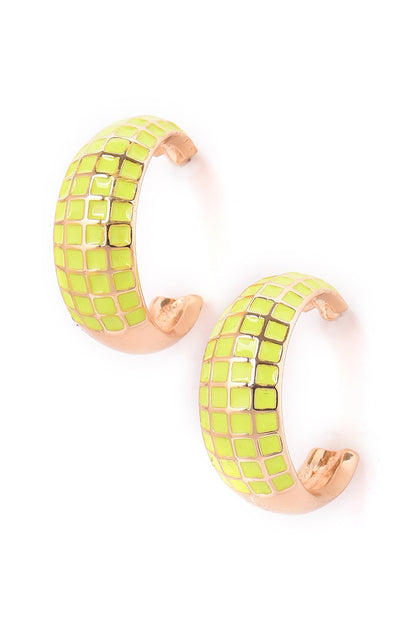 Green Enamelled Casual Hoop Earrings