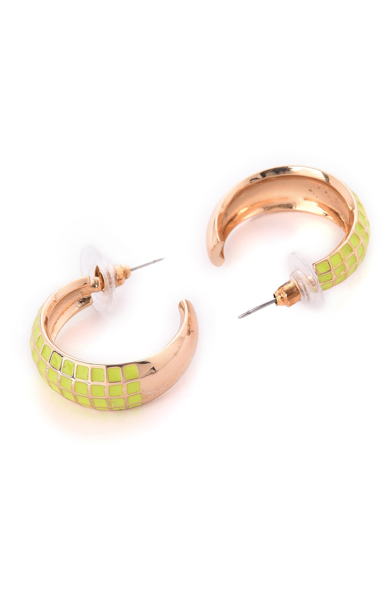 Green Enamelled Casual Hoop Earrings