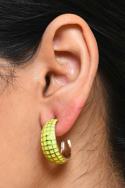 Green Enamelled Casual Hoop Earrings