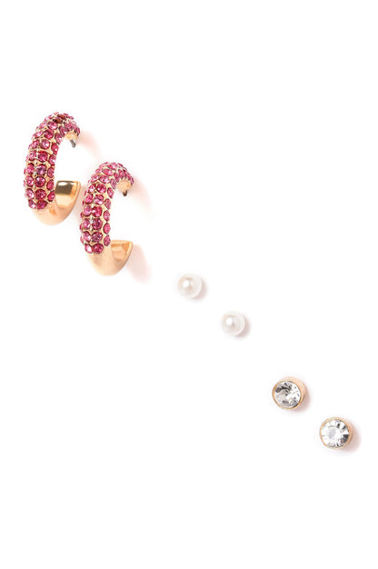 Pink &amp; White Hoop and Stud Earrings Combo