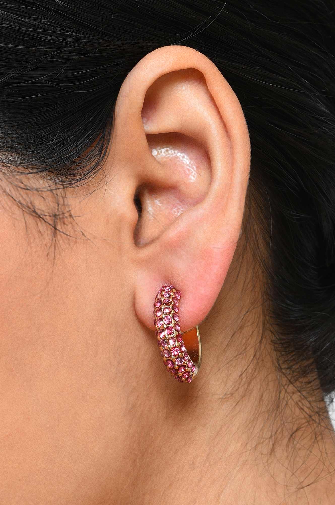 Pink &amp; White Hoop and Stud Earrings Combo