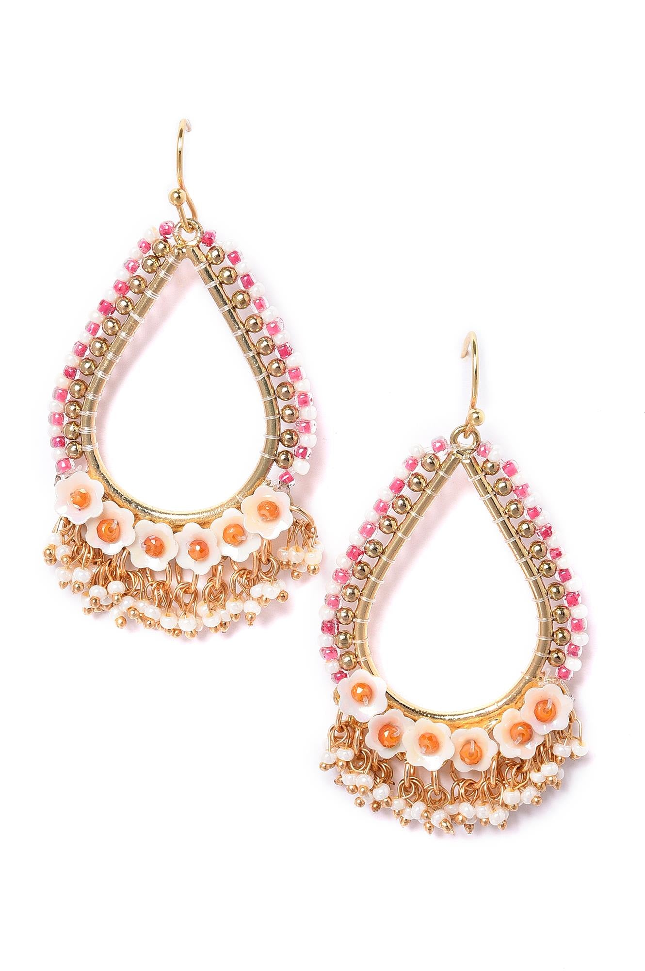 Pink &amp; White Seed &amp; Pearl Beads Dangler Earrings