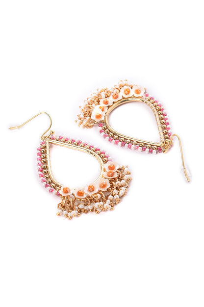 Pink &amp; White Seed &amp; Pearl Beads Dangler Earrings