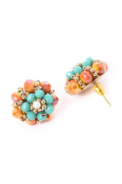 Green &amp; Orange Round Beads Stud Earrings