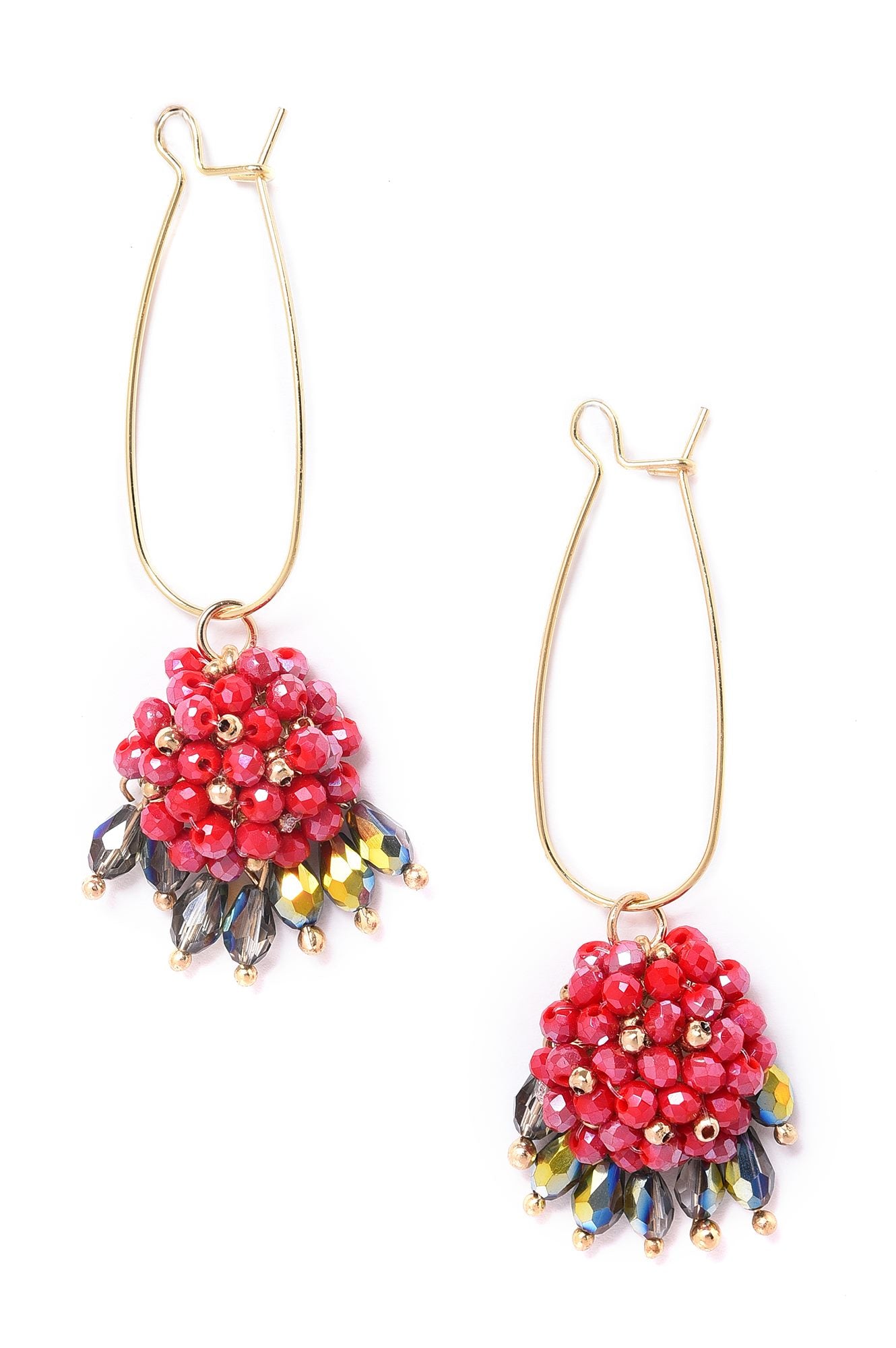 Red Handcrafted Crystal Beads Drop Earrings