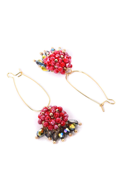 Red Handcrafted Crystal Beads Drop Earrings