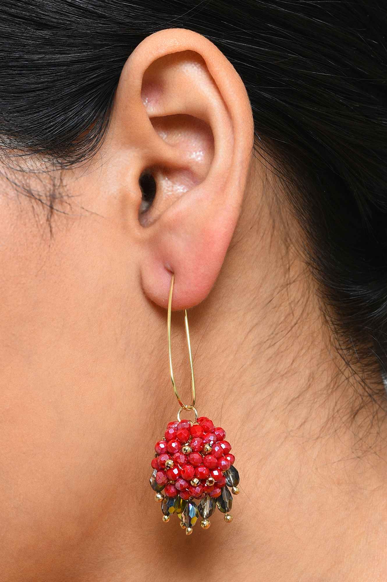 Red Handcrafted Crystal Beads Drop Earrings