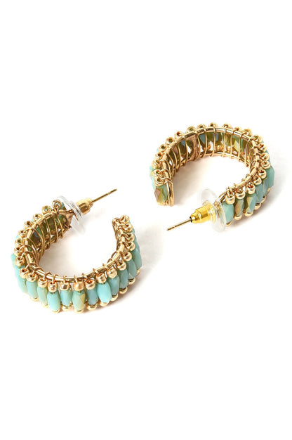 Green Handcrafted Ethnic Hoop Earrings