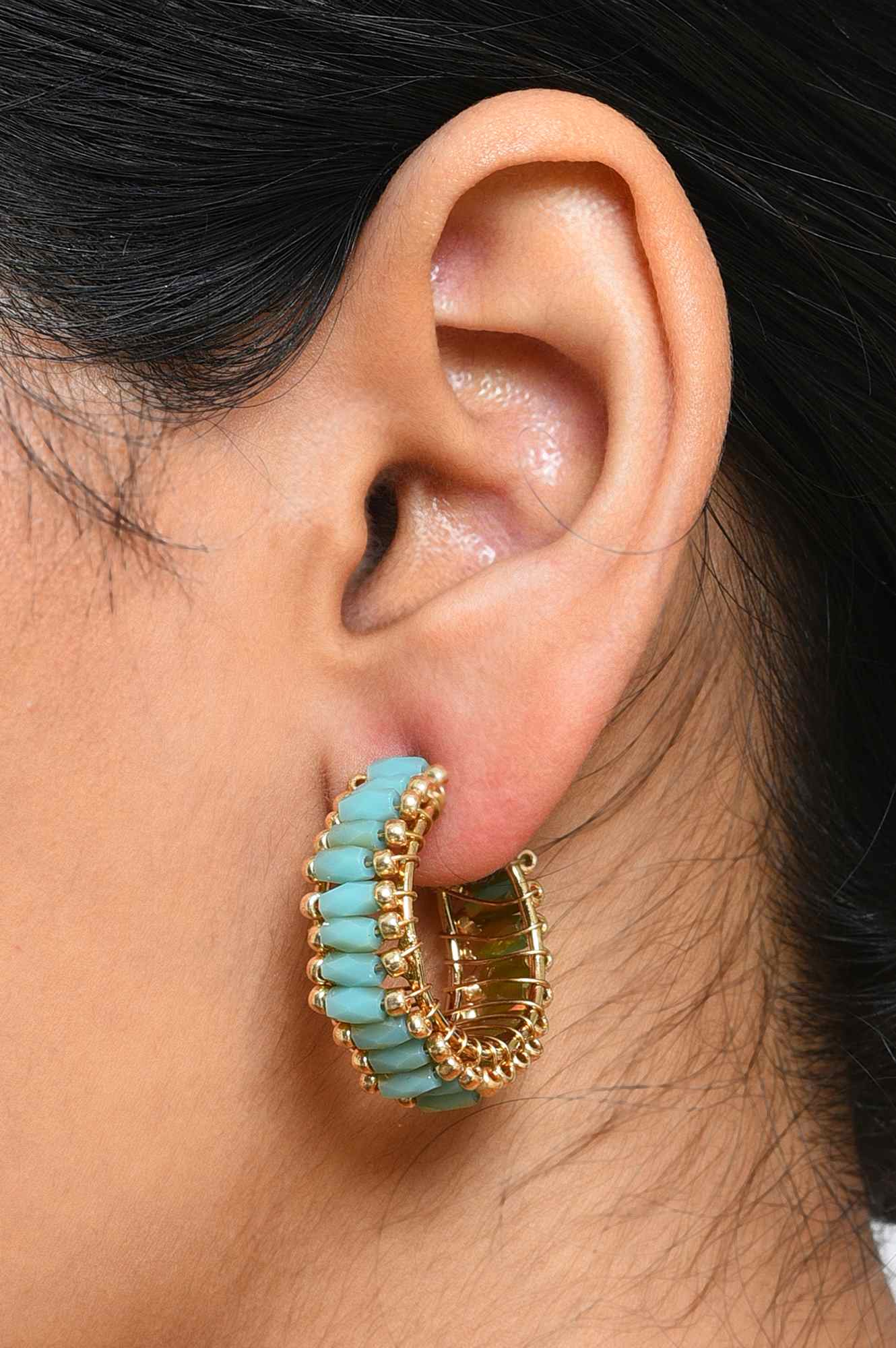 Green Handcrafted Ethnic Hoop Earrings