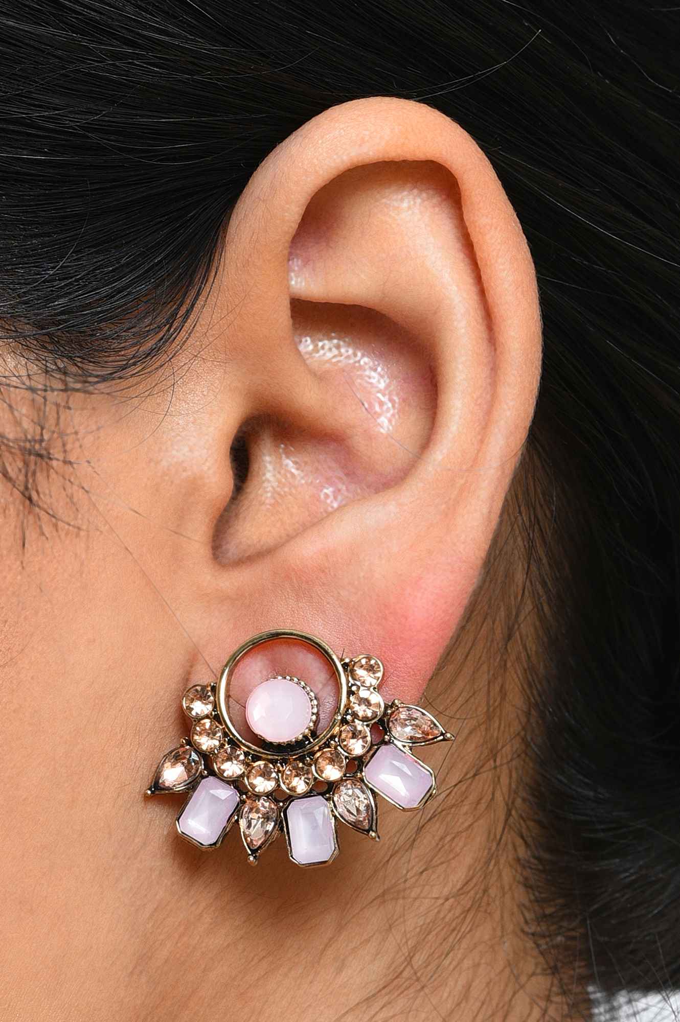 Pink Handcrafted Dual Tone Stud Earrings