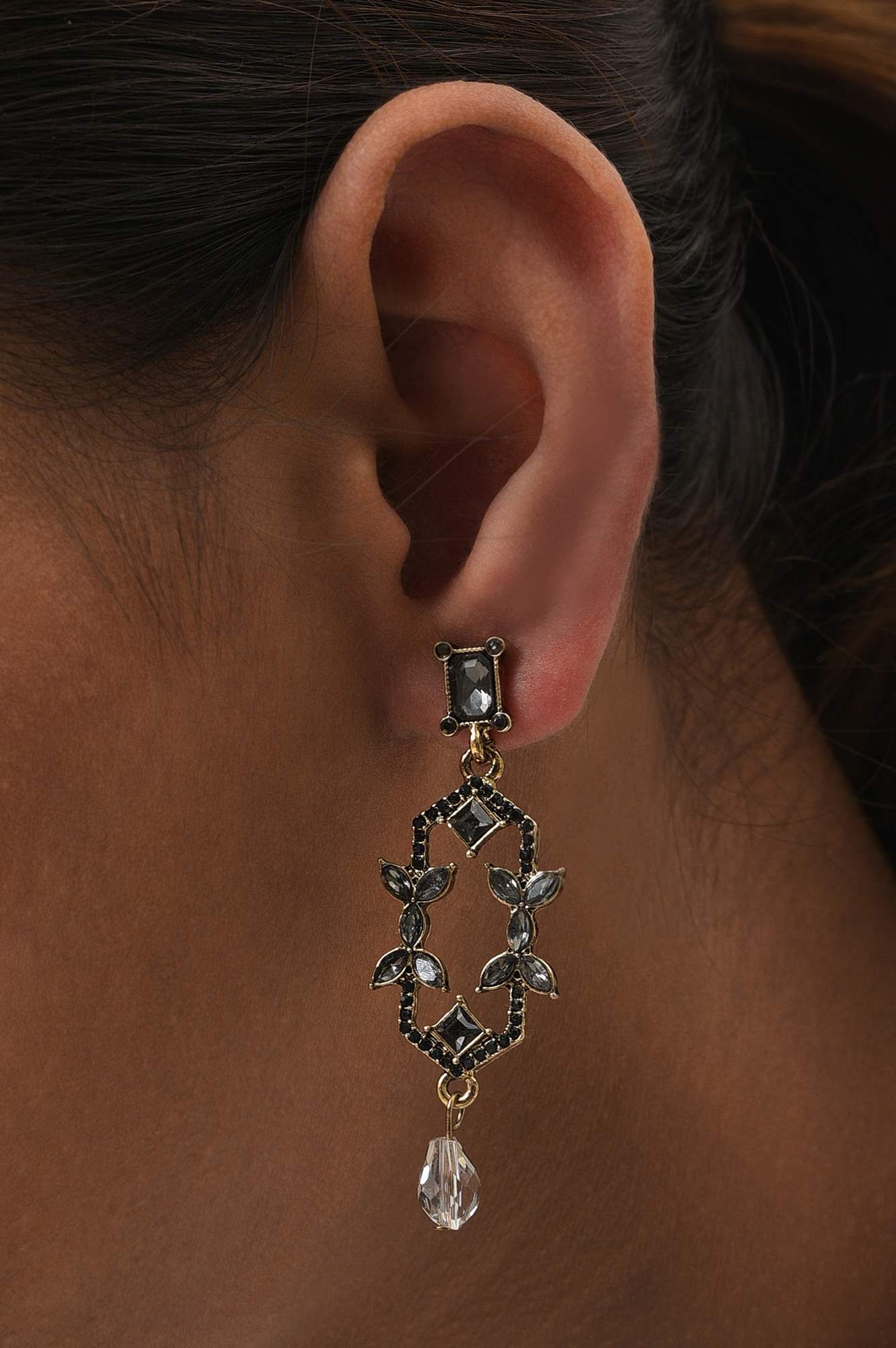 Black Handcrafted Silver Oxidised Dangler Earrings