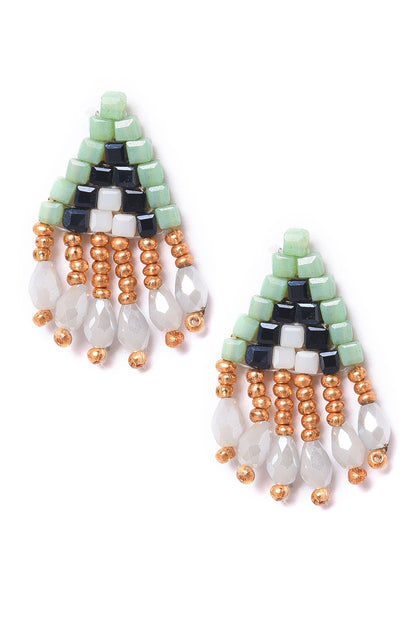 Green &amp; Blue Beaded Stud Earrings