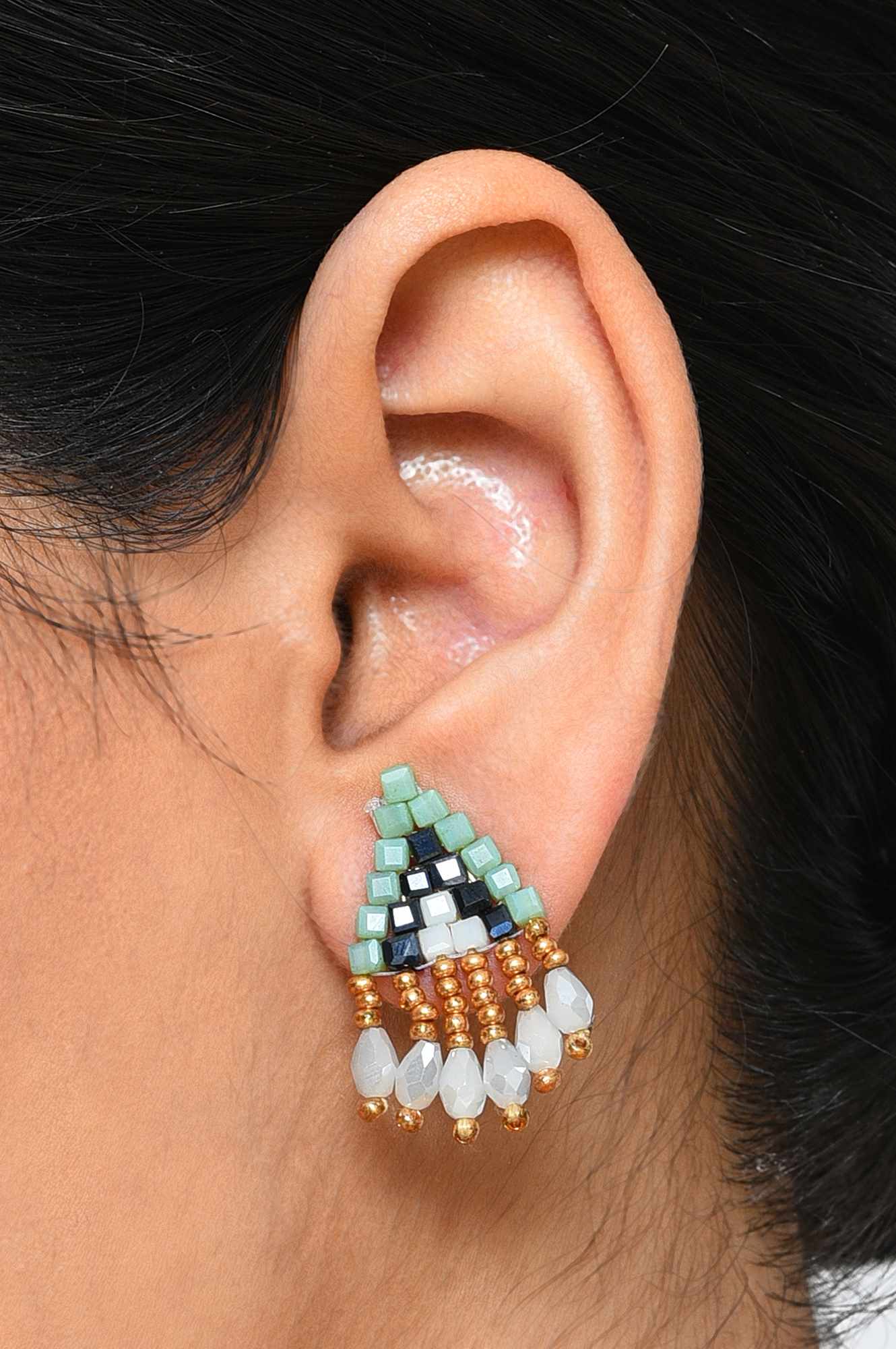 Green &amp; Blue Beaded Stud Earrings