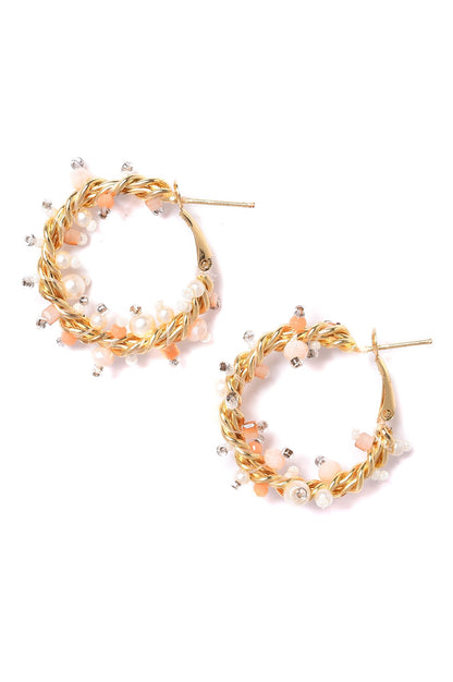 Beige Handcrafted Ethnic Hoop Earrings