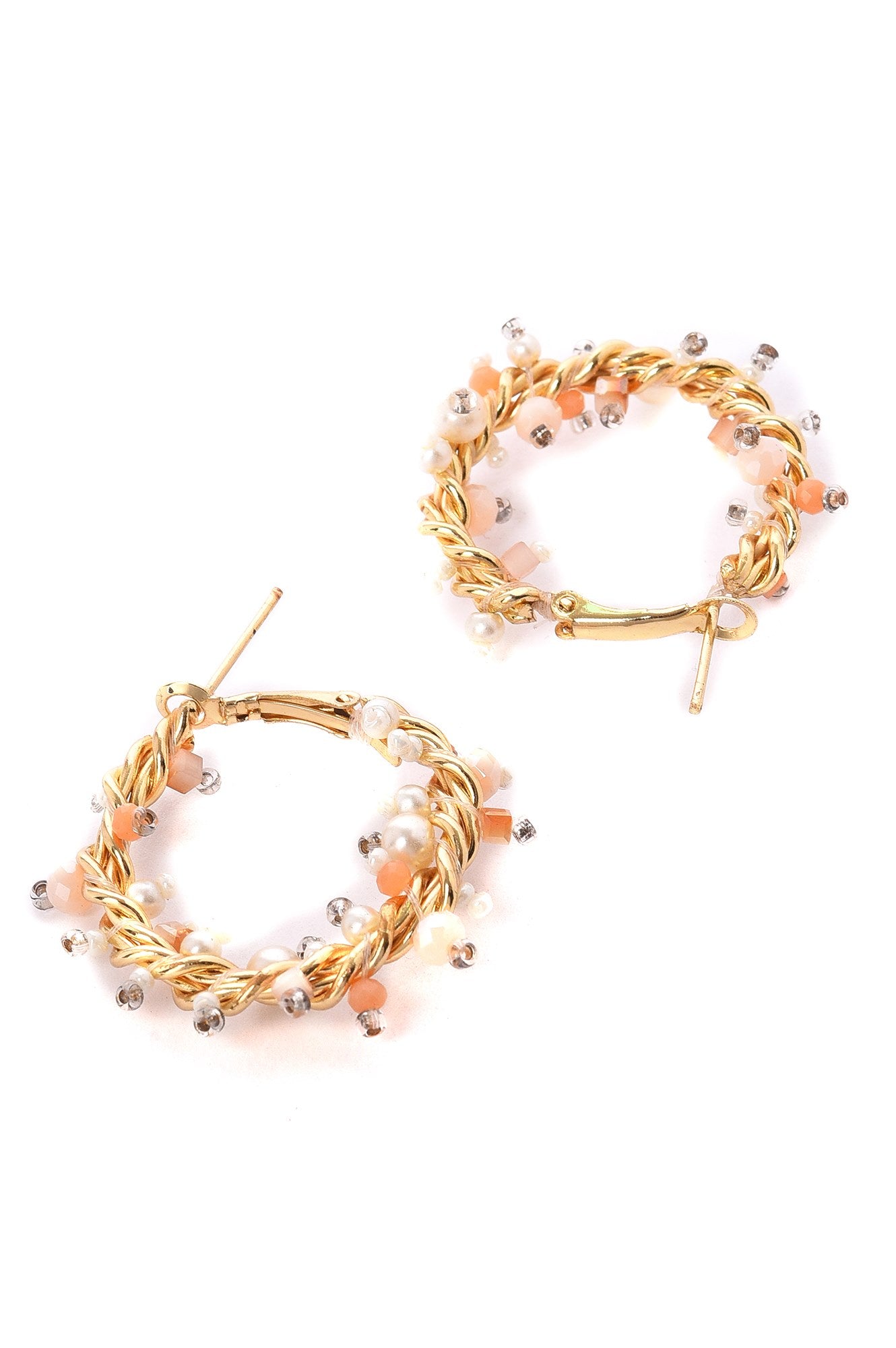 Beige Handcrafted Ethnic Hoop Earrings