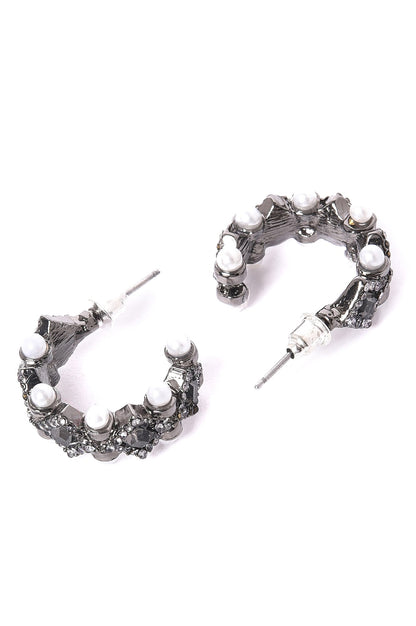 Black Handcrafted Party Hoop Earrings