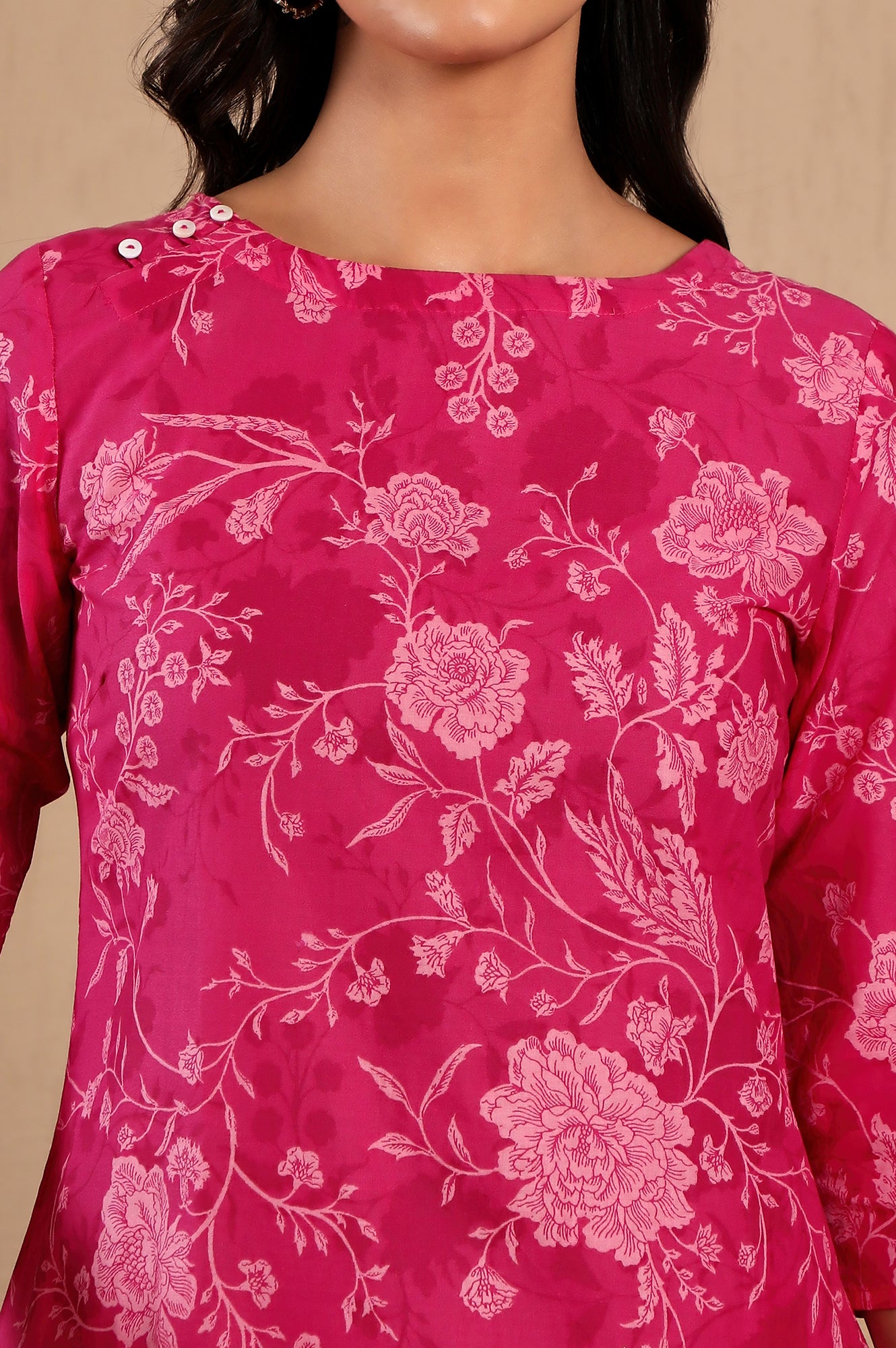 Pink Floral Printed Boat Neck Pure Cotton Kurta and Pants Co-ord Set