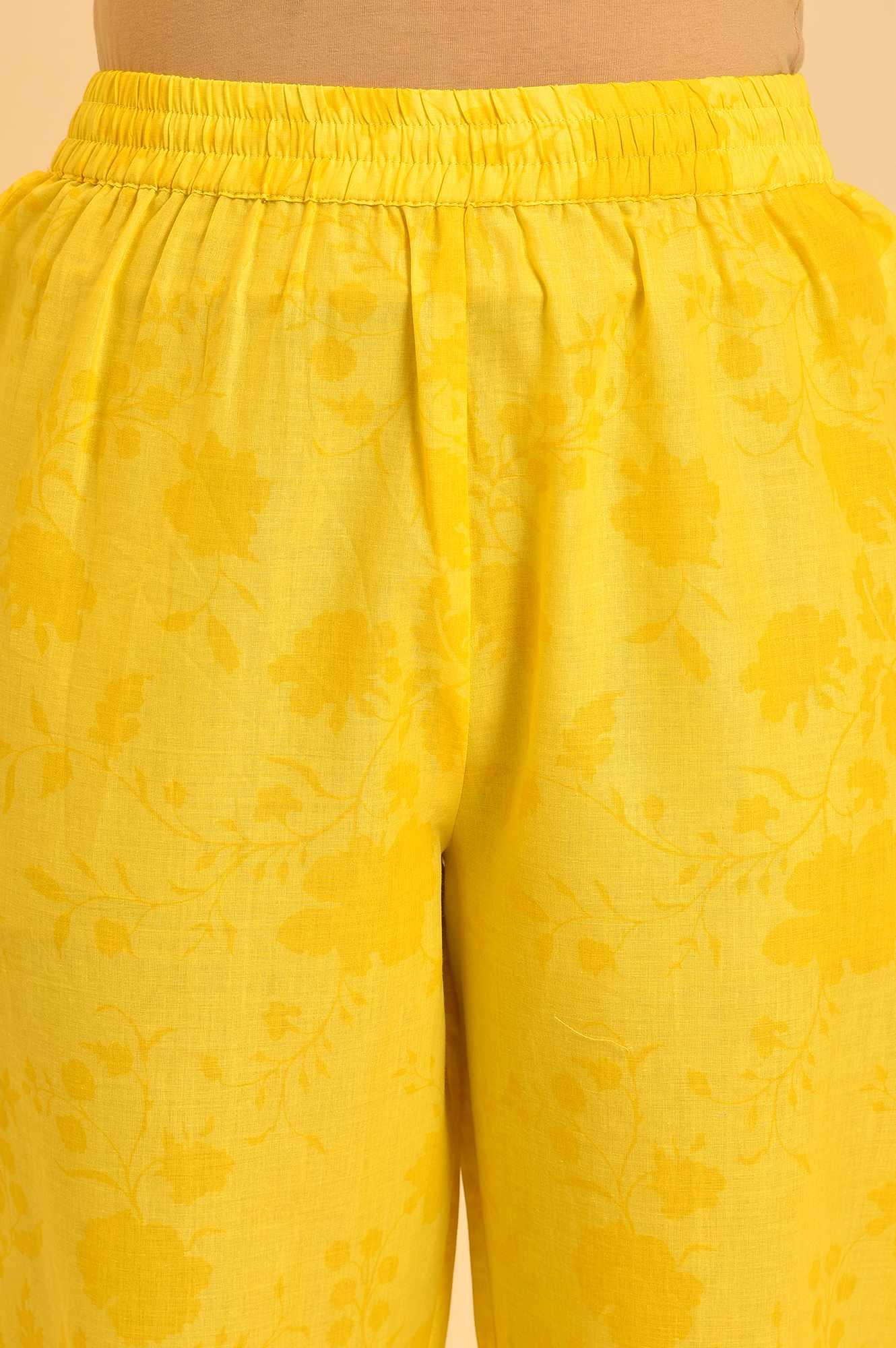 Yellow Floral Print kurta &amp; Straight Pants Co-Ord Set - wforwoman