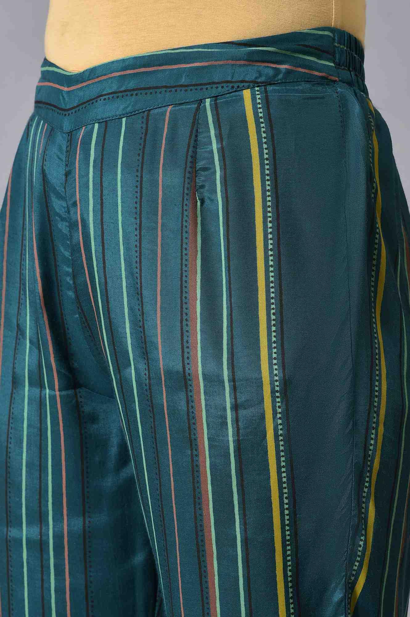 Teal Printed Embellished kurta Pant Set - wforwoman
