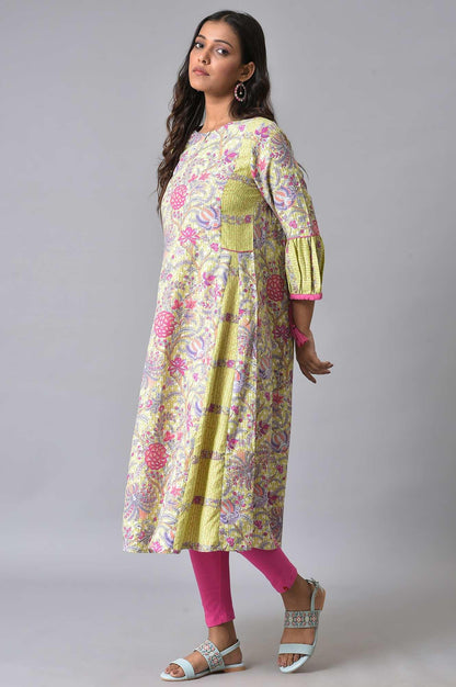 Green Printed Godget Summer Dress With Pink Tights - wforwoman