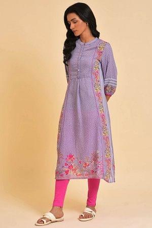 Light Purple Placement Printed Tunic And Tights Set - wforwoman