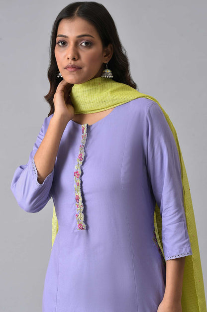 Purple Embroidered kurta Set